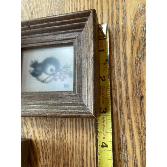 Miniature Bird Artwork Trio Rustic Wood Frames Signed Originals Colored Pencil - Picture 4 of 11